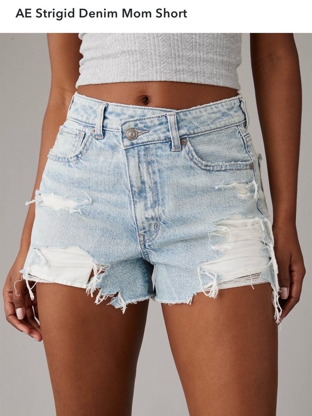 American Eagle Outfitters Light Blue Distressed Denim Mom Shorts